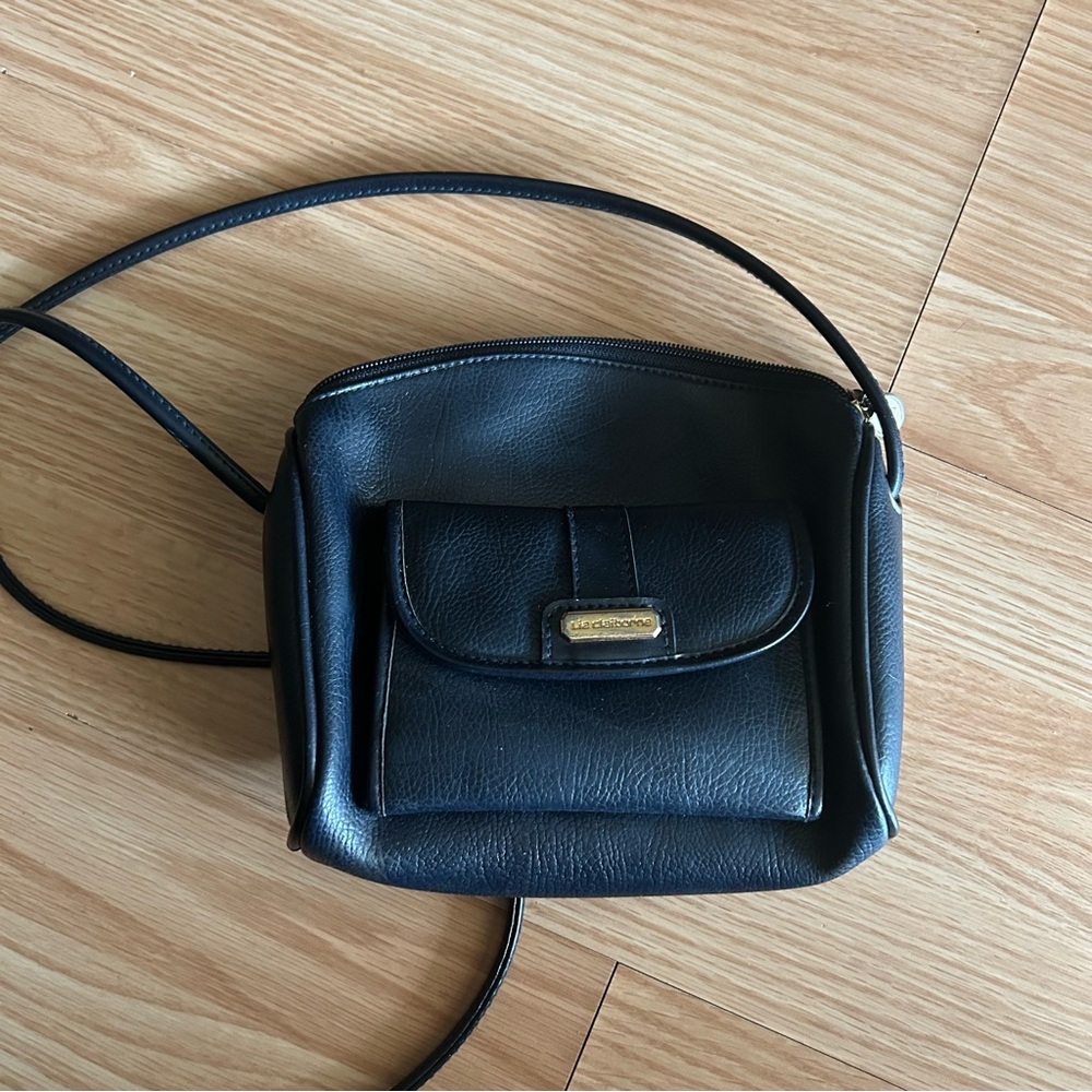 Vintage Liz Claiborne Black Pebbled Leather Crossbody Bag